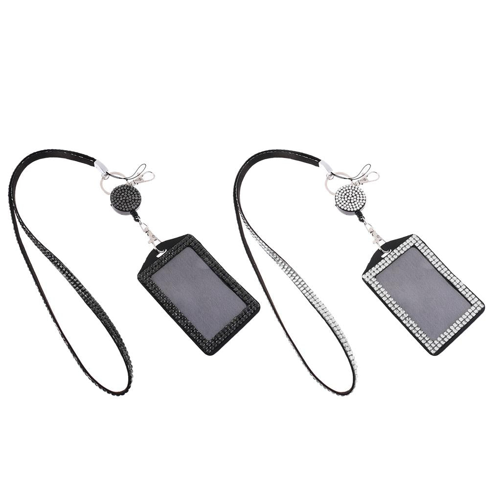 2pieces Rhinestone Lanyard with Retractable Reel Vertical ID Badge Holder