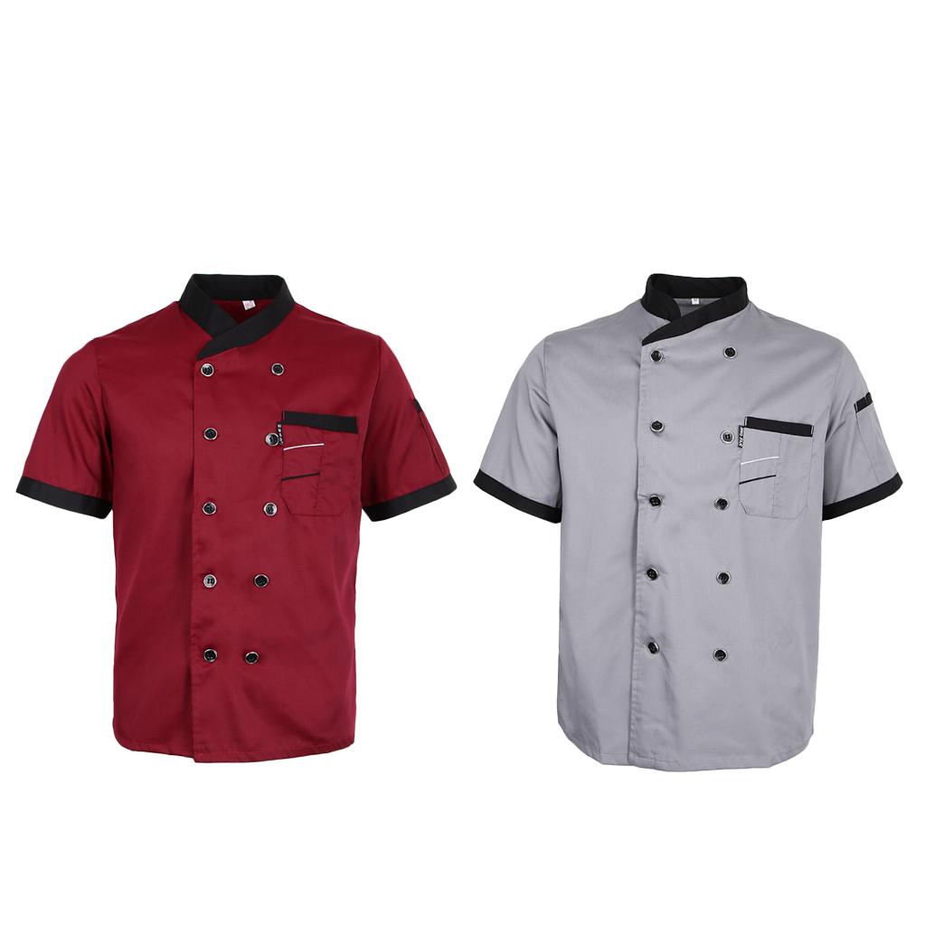 2Pieces Chef Jacket Uniform Short Sleeve Hotel Kitchen Apparel Cook Coat L