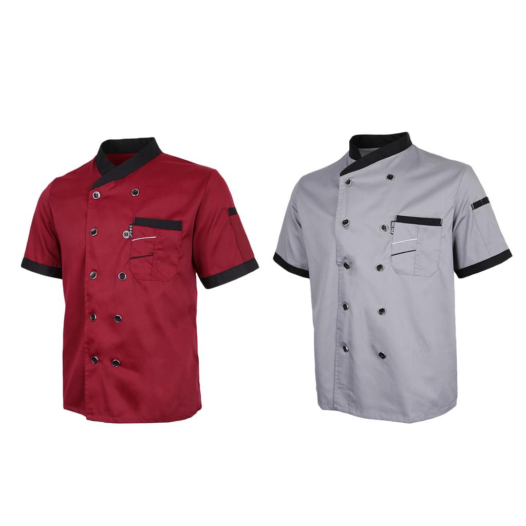 2Pieces Chef Jacket Uniform Short Sleeve Hotel Kitchen Apparel Cook Coat L