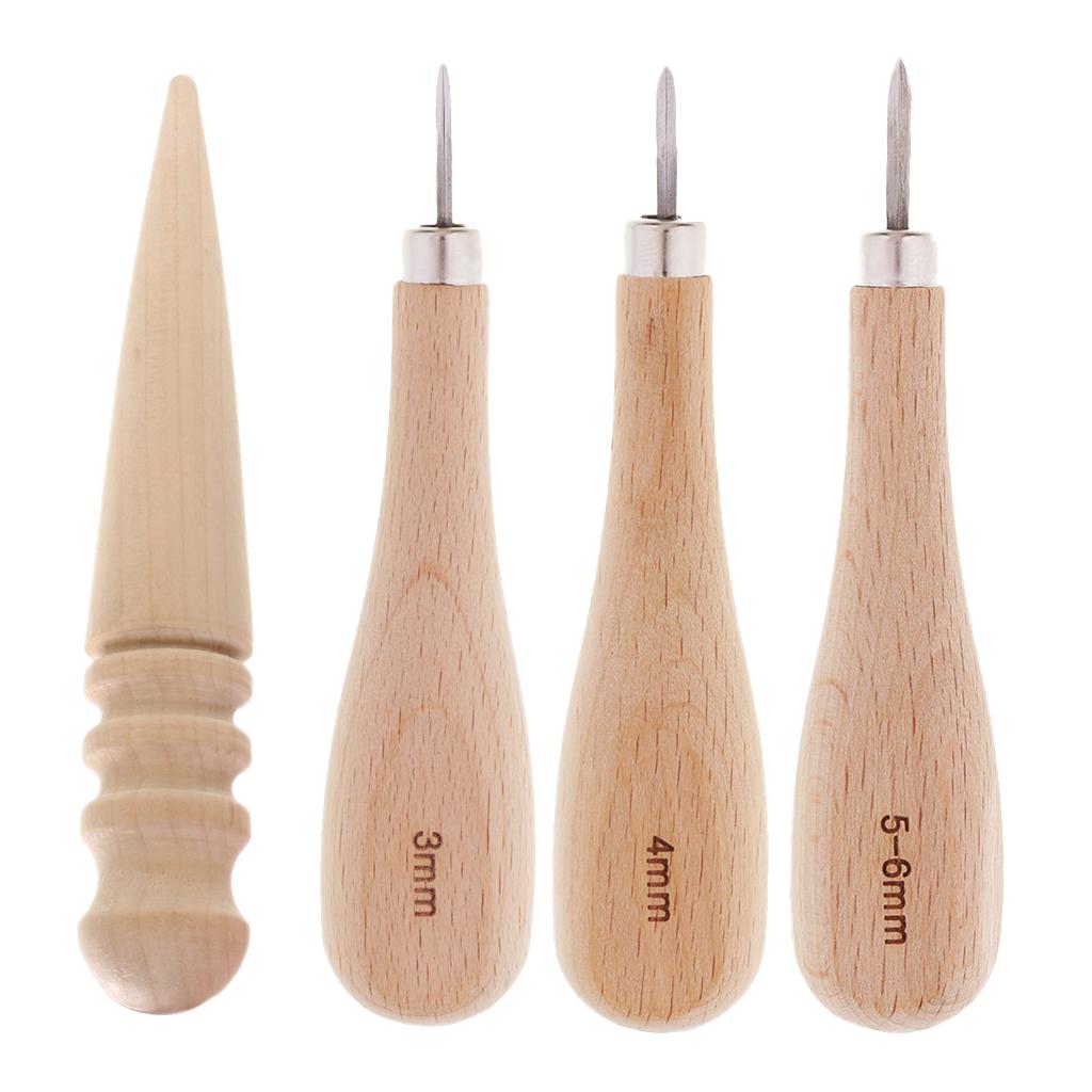 4pcs Wood Sewing Stitching Awl Leather Round Edge Slicker for Leather Craft