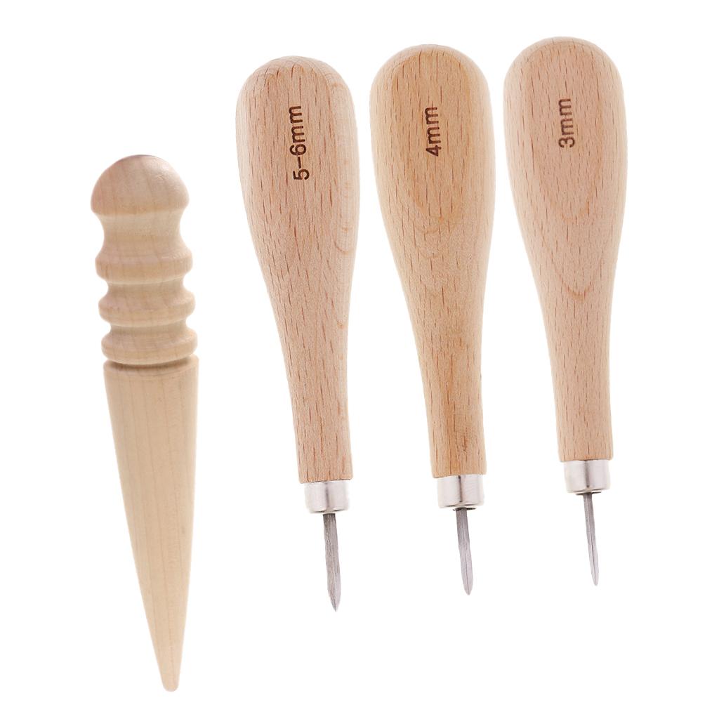 4pcs Wood Sewing Stitching Awl Leather Round Edge Slicker for Leather Craft