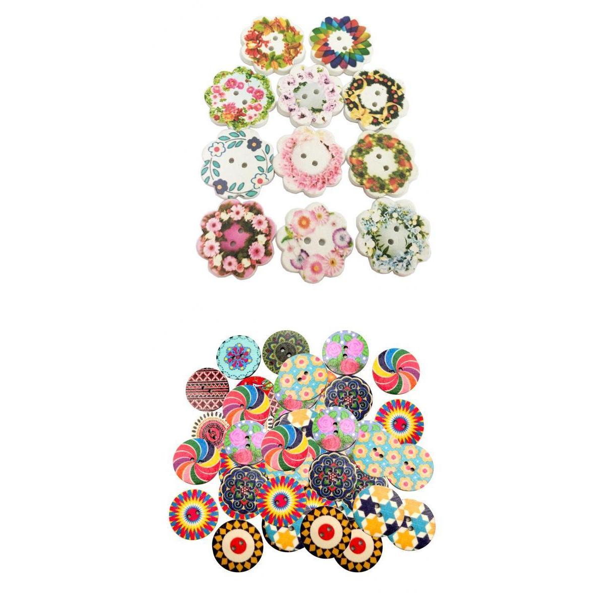 200Pcs 2 Holes Painted Flower Sewing Wooden Button for Clothes Accessories