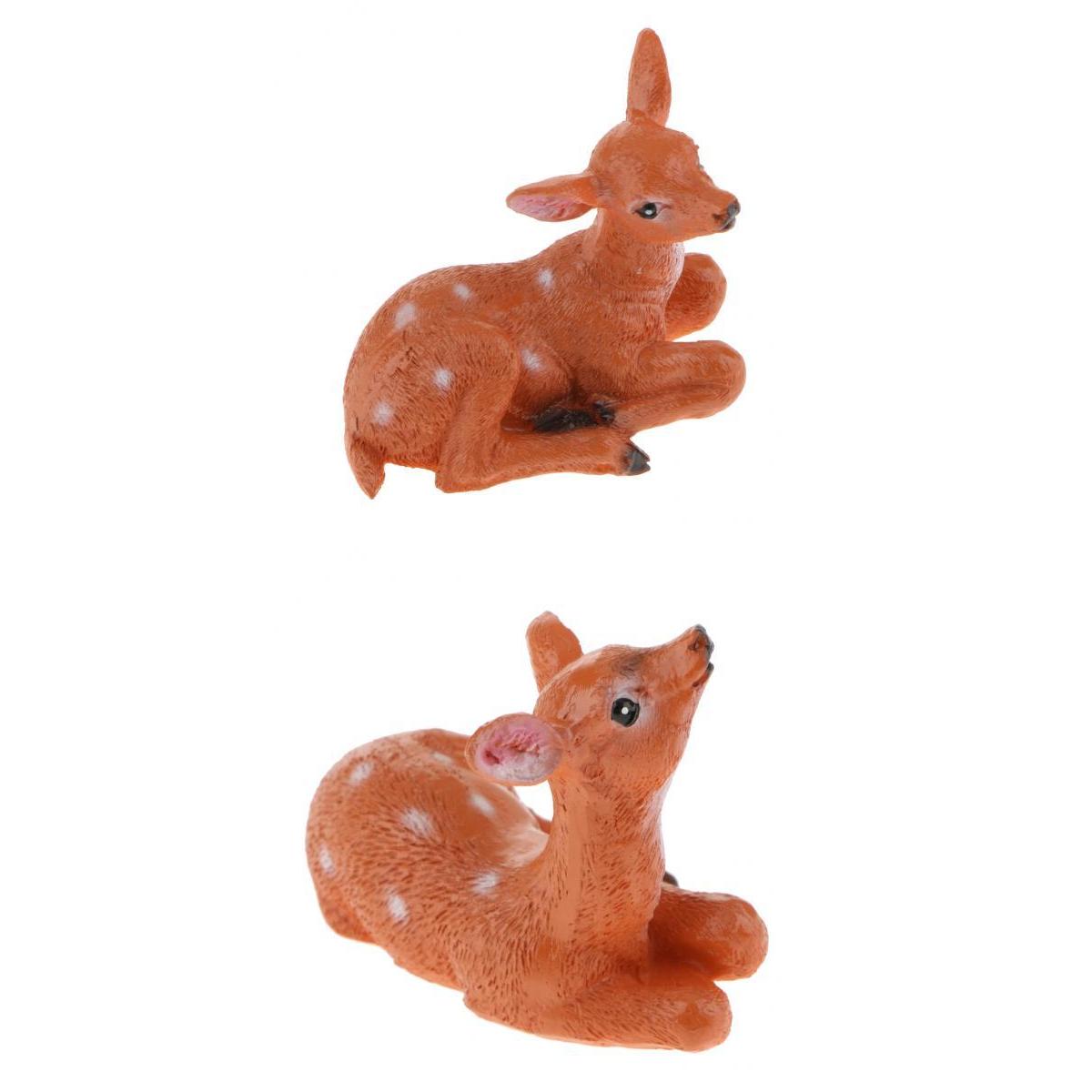 2pcs Resin Craft Mini Deer Lying Left & Right Micro Landscape Home Ornament