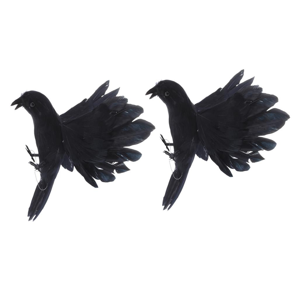 2pcs Black Plastic Realistic Flying Crow Decoy Hunting Birds Decoy