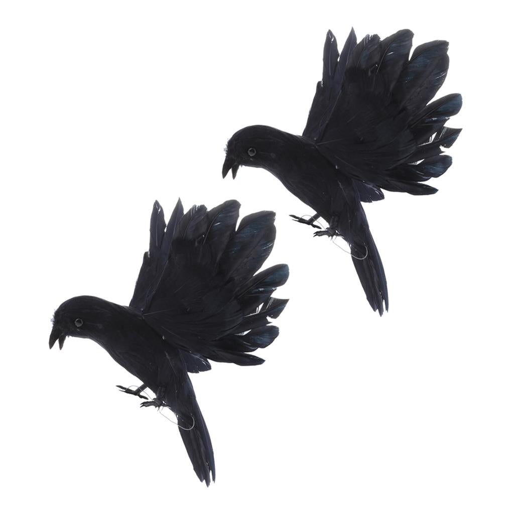 2pcs Black Plastic Realistic Flying Crow Decoy Hunting Birds Decoy