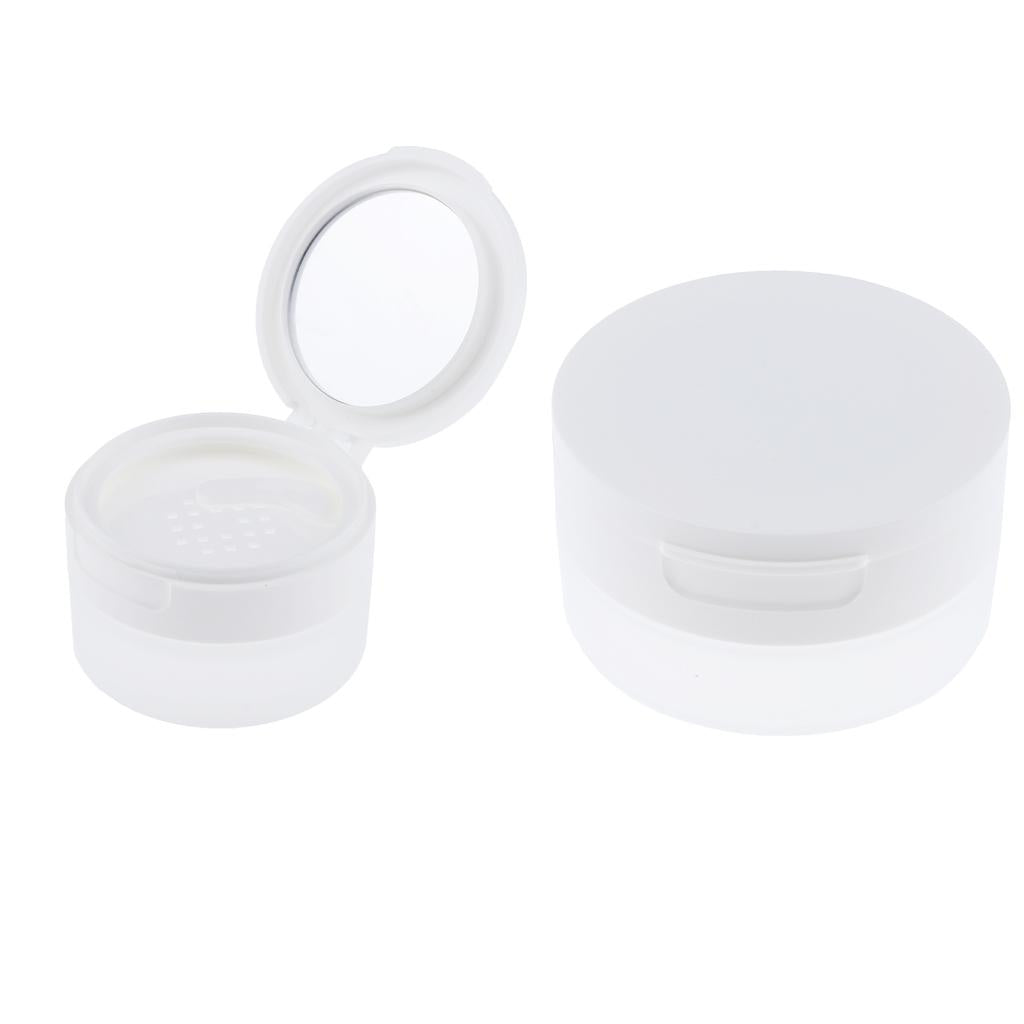 2x Travel Empty Makeup Loose Powder Container Pot Case w/ Mirror Sifter Lid