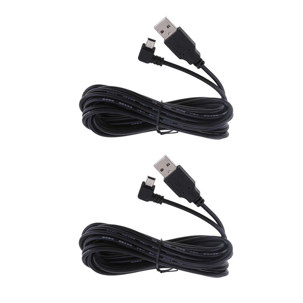 2Pieces 5V 2A Mini USB Charger Cable Left Angled DVR GPS Charging Cable