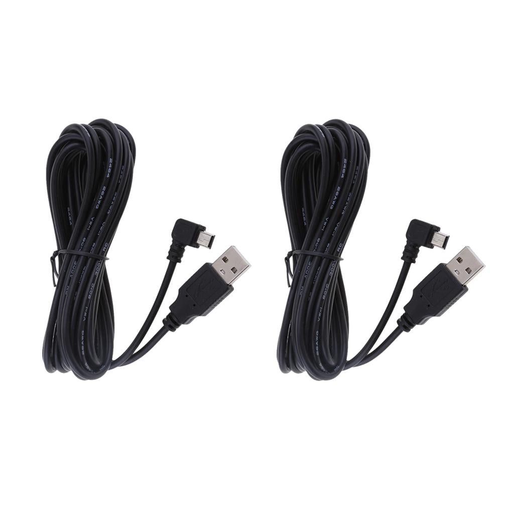 2Pieces 5V 2A Mini USB Charger Cable Left Angled DVR GPS Charging Cable
