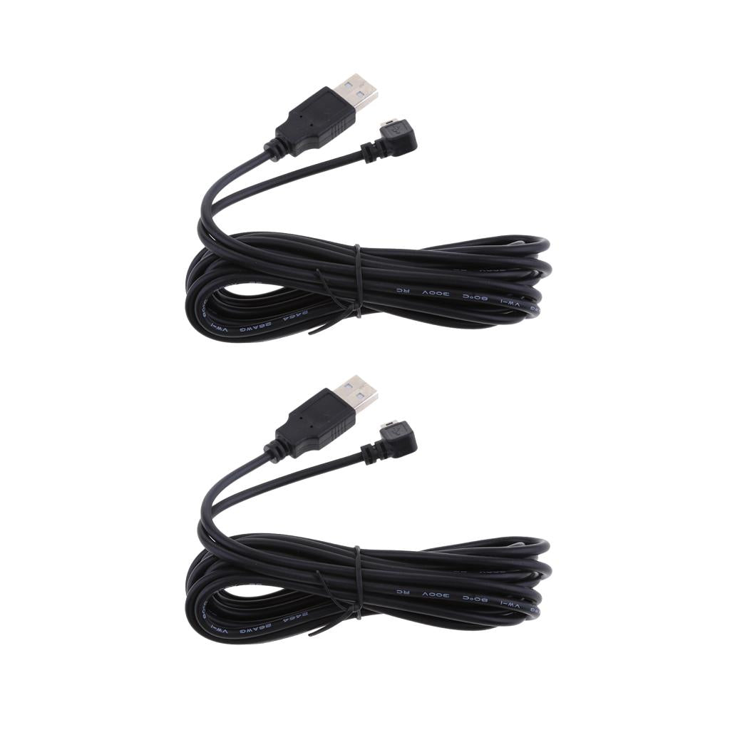 2Pieces 5V 2A Mini USB Charger Cable Left Angled DVR GPS Charging Cable
