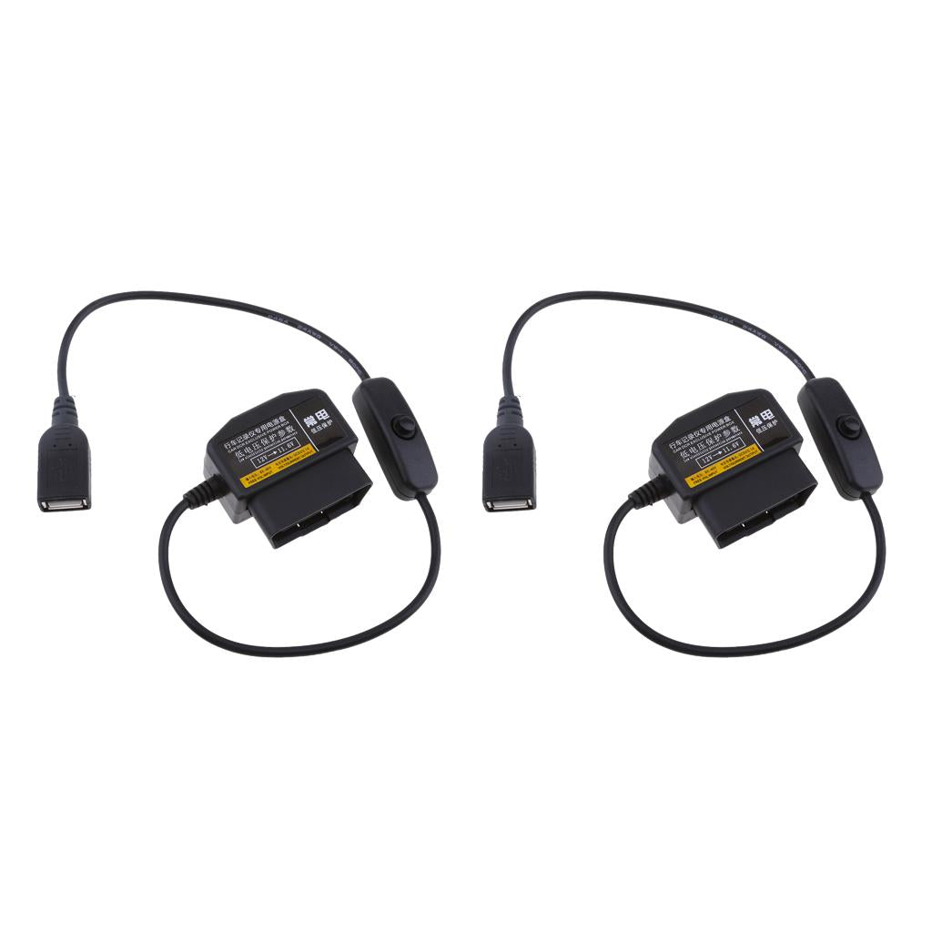 2Piece 12V/36V to 5V/2A Car Power Inverter USB Female OBD Buck Line DVR GPS