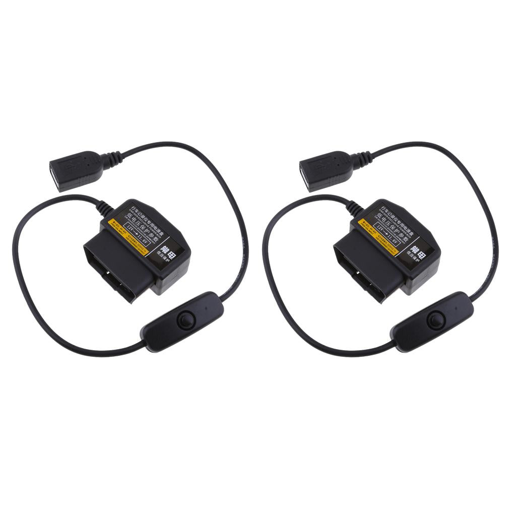 2Piece 12V/36V to 5V/2A Car Power Inverter USB Female OBD Buck Line DVR GPS