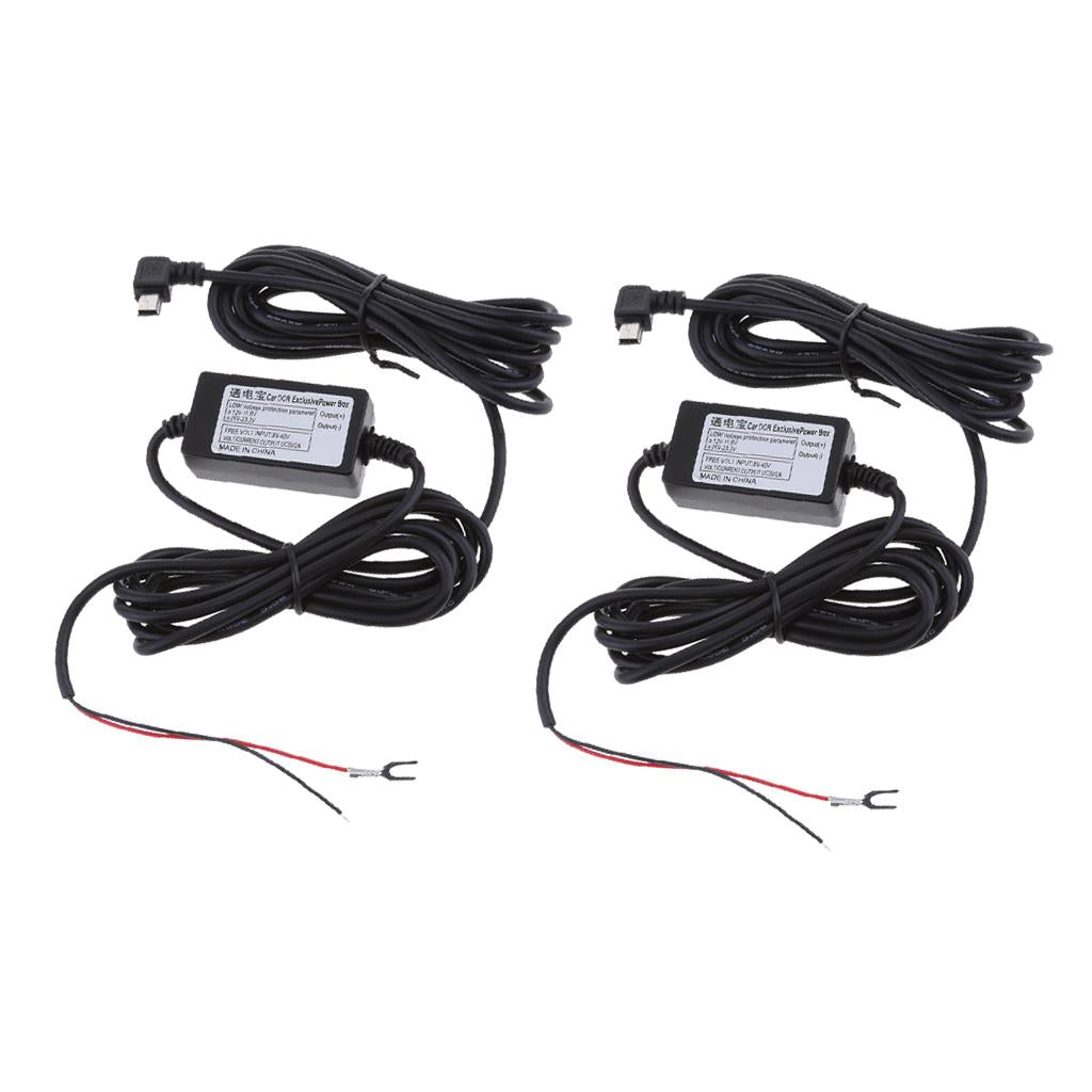 2Pieces Car Dash Cam Hardwire Kits 12/24V to 5V 1.5A Mini USB Angled Cable