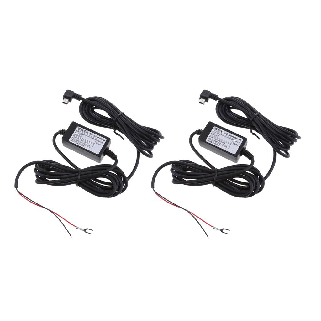 2Pieces Car Dash Cam Hardwire Kits 12/24V to 5V 1.5A Mini USB Angled Cable