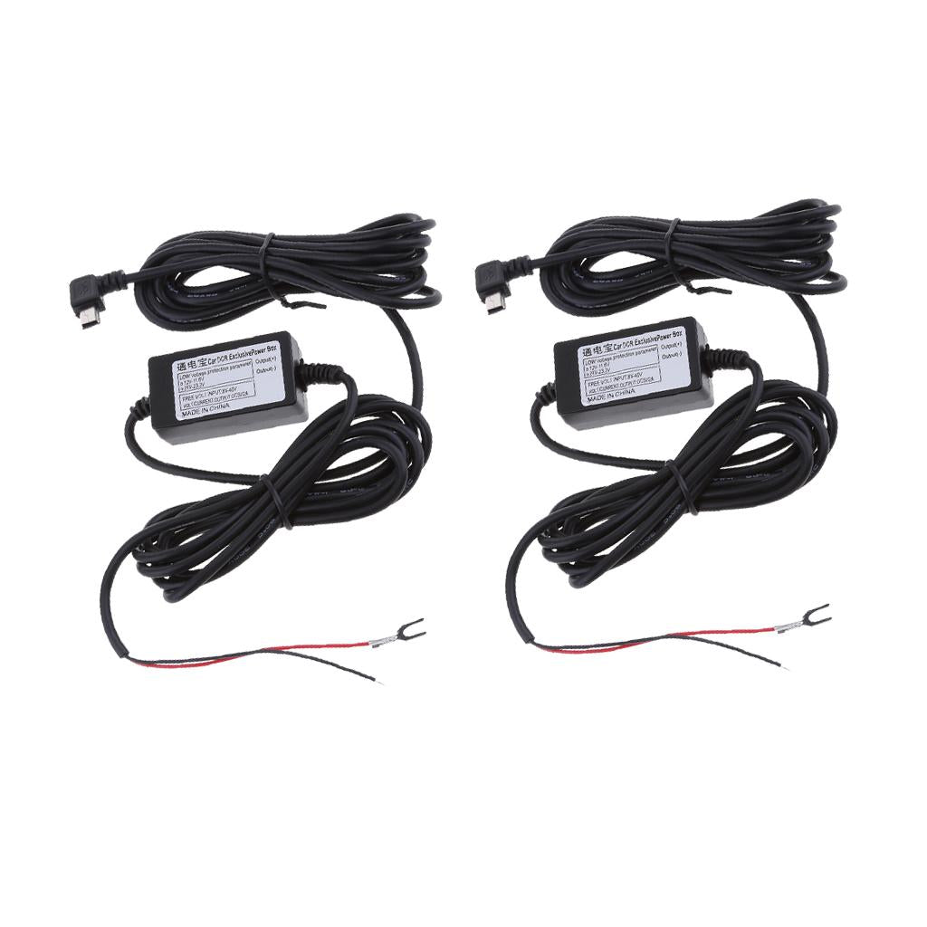 2Pieces Car Dash Cam Hardwire Kits 12/24V to 5V 1.5A Mini USB Angled Cable