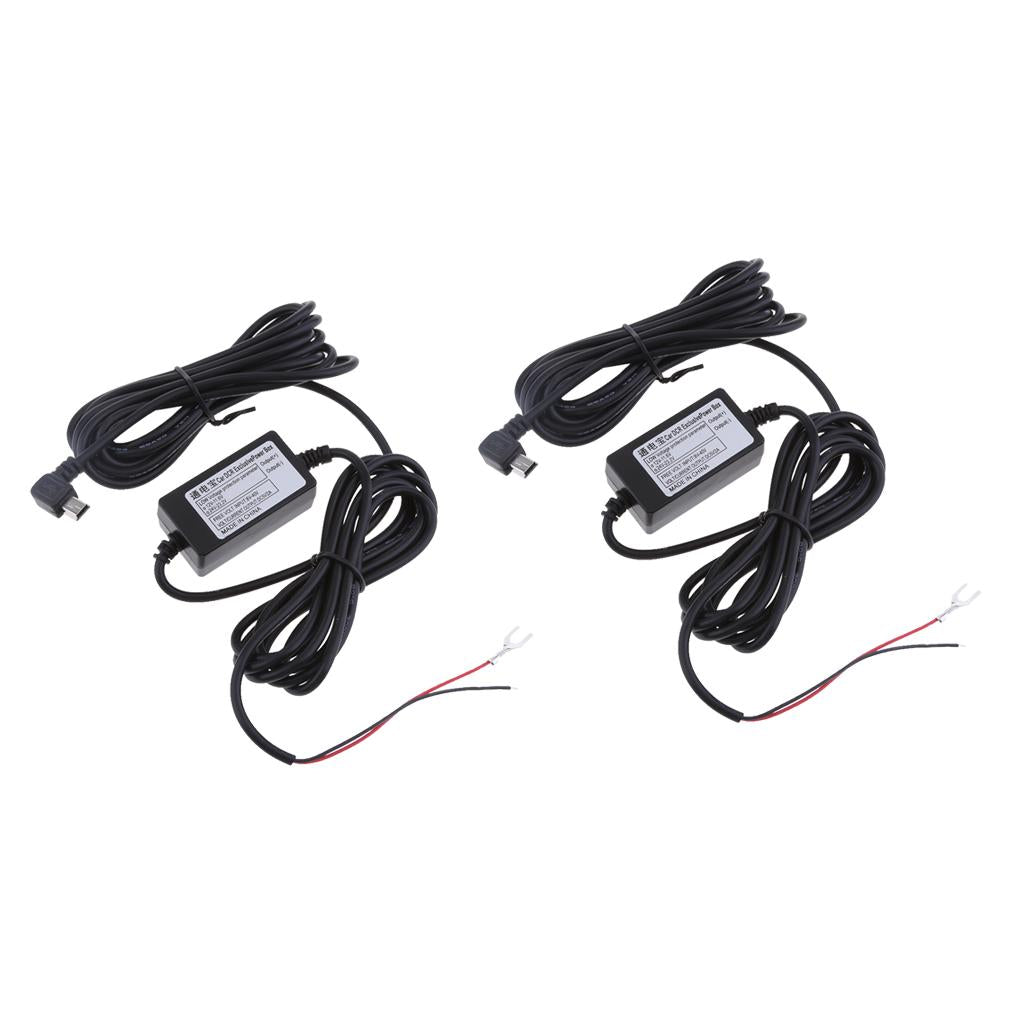 2Pieces Car Dash Cam Hardwire Kits 12/24V to 5V 1.5A Mini USB Angled Cable