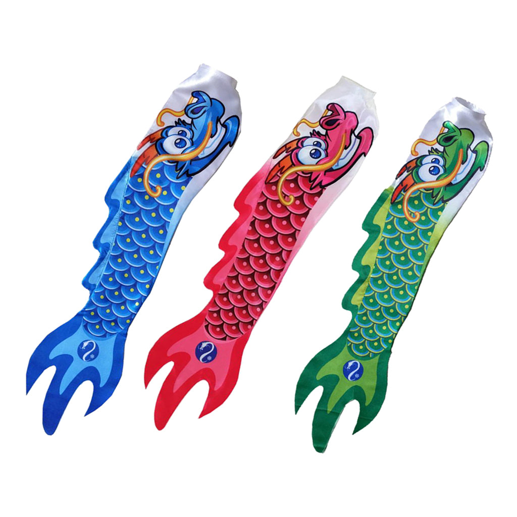 3Pieces Chinese Dragon Flag Outdoor Windsock Carp Streamer Hanging Decor