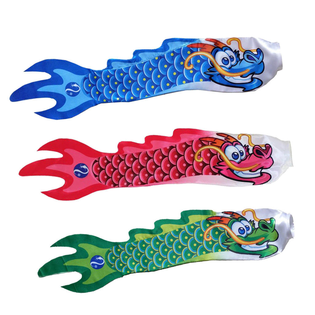 3Pieces Chinese Dragon Flag Outdoor Windsock Carp Streamer Hanging Decor
