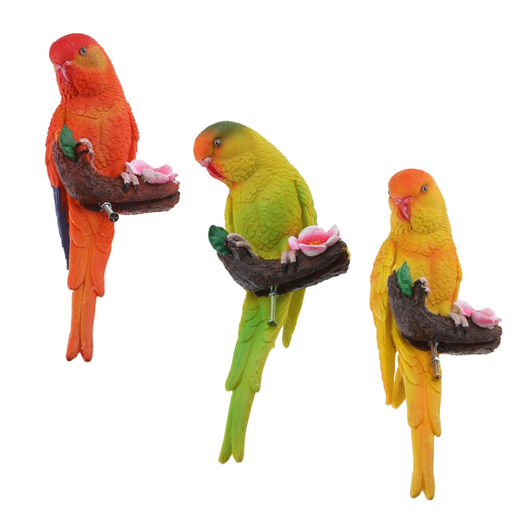 3Pcs Resin Parrots Budgerigar Birds Animals Ornaments Hanging Decorations