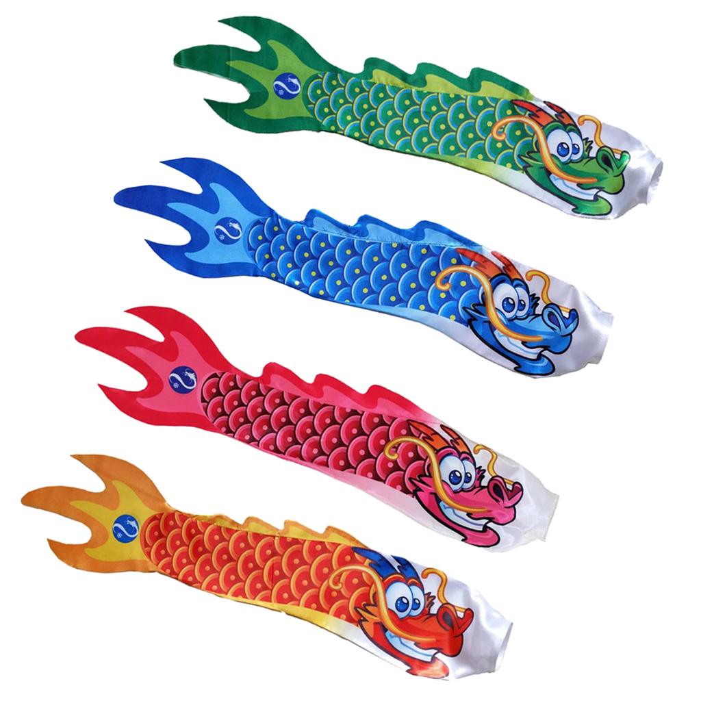 4Pcs Chinese Dragon Flag Outdoor Windsock Carp Streamer Hanging Decor