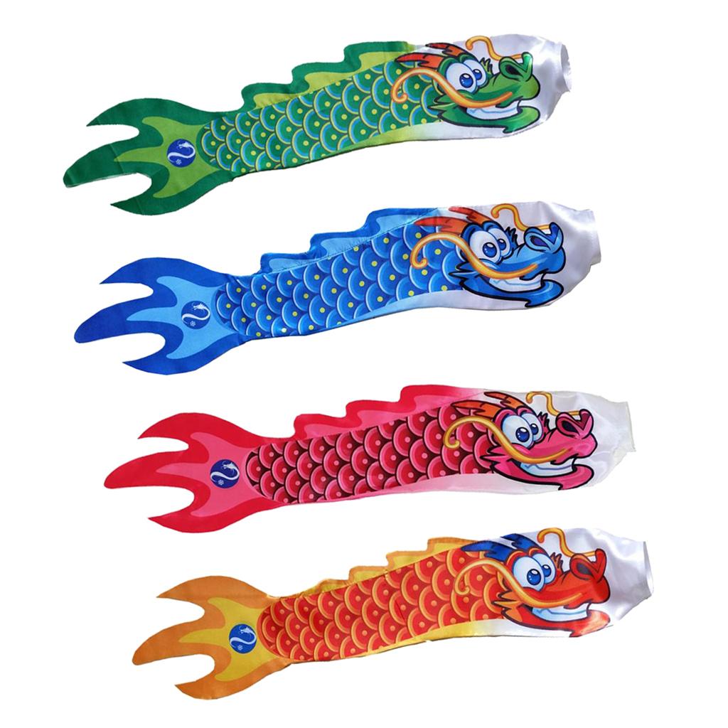 4Pcs Chinese Dragon Flag Outdoor Windsock Carp Streamer Hanging Decor