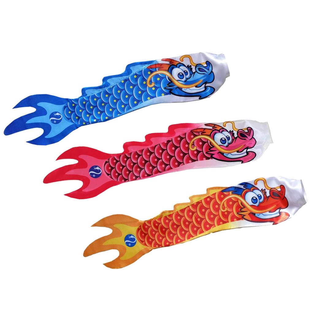 3Pcs Chinese Dragon Flag Outdoor Windsock Carp Streamer Hanging Decor