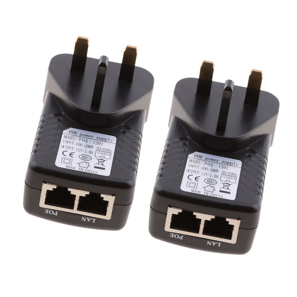 2Pieces UK Plug 12V 1A Poe Power Supply for Networking Switch Router