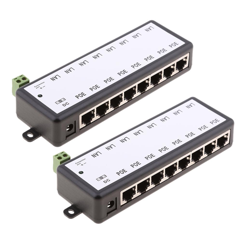 2Pieces 8 POE Ports 12-48V Injector Switch Passive Power Supply Module