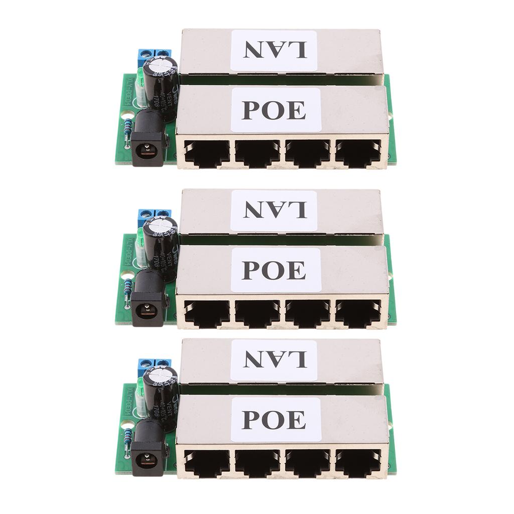 3Pieces Poe Power Supply Module injector for Ethernet Bridge Webcam Black