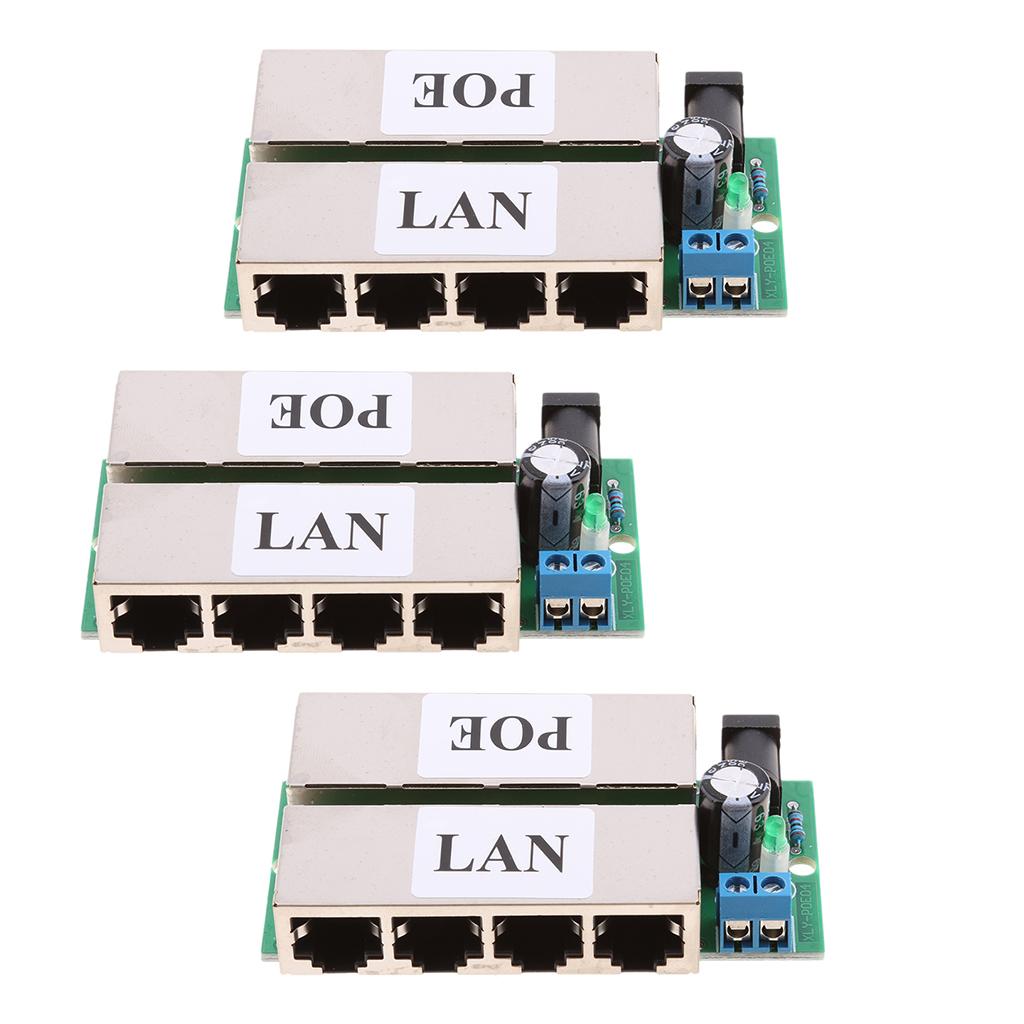 3Pieces Poe Power Supply Module injector for Ethernet Bridge Webcam Black