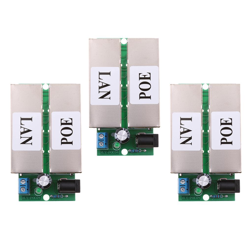 3Pieces Poe Power Supply Module injector for Ethernet Bridge Webcam Black