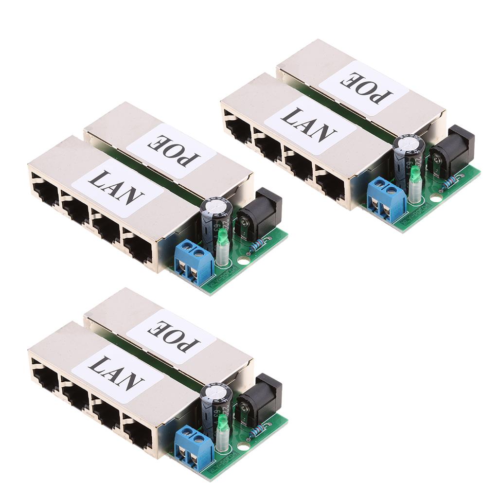 3Pieces Poe Power Supply Module injector for Ethernet Bridge Webcam Black