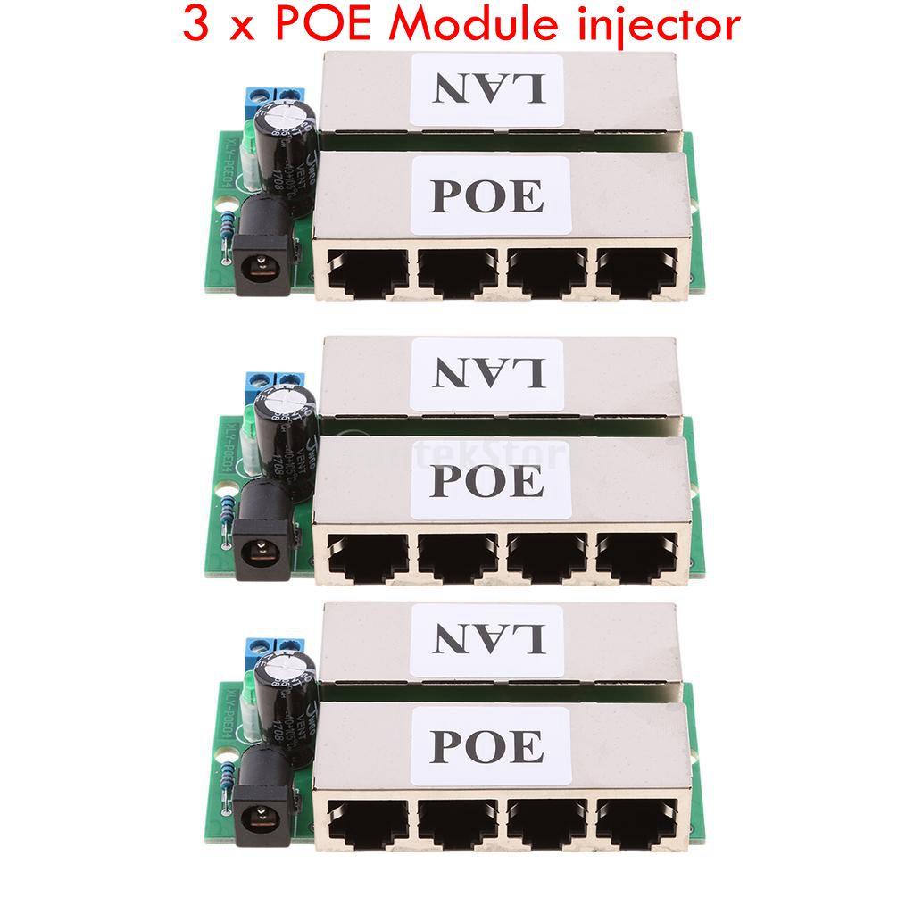3Pieces Poe Power Supply Module injector for Ethernet Bridge Webcam Black