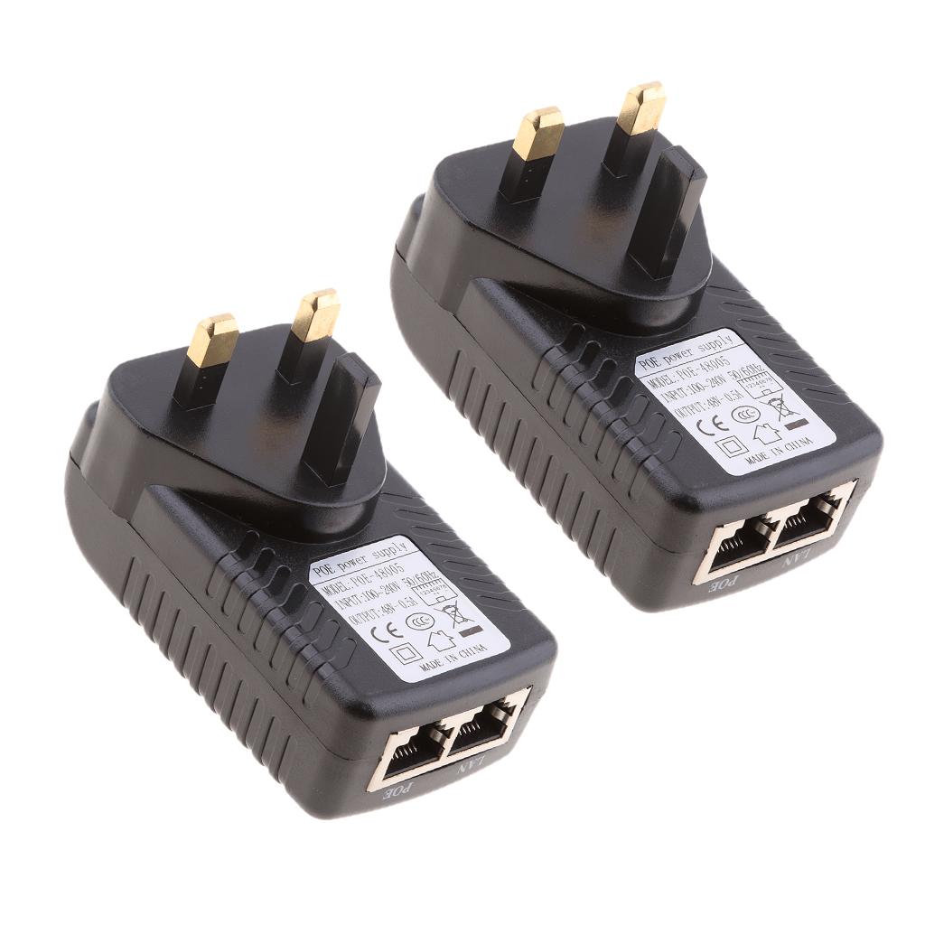 2Pieces UK Plug Poe Power Supply 48V 0.5A Over Ethernet Switch Router