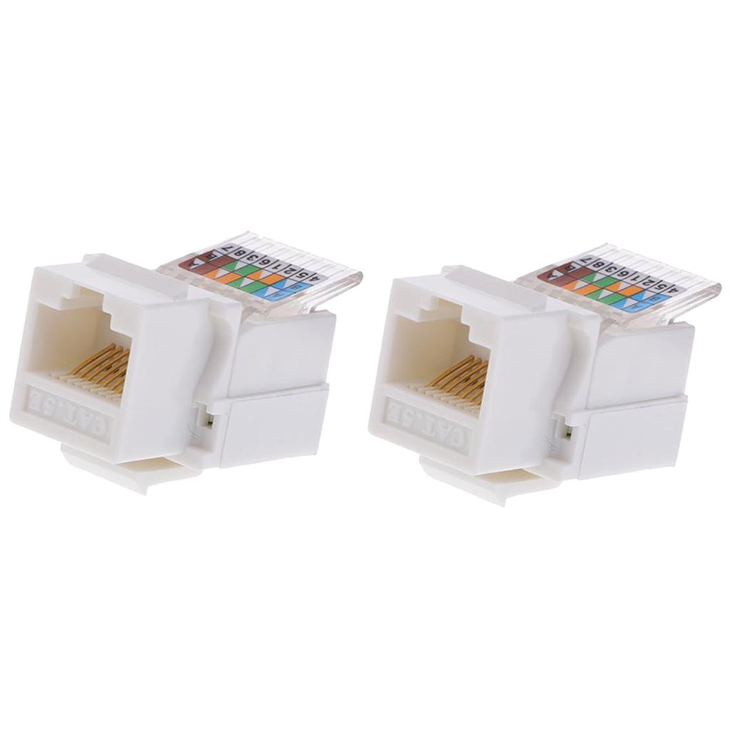2Pieces Universal Jack Module Cat5e Network Plug Toolfree Inline White