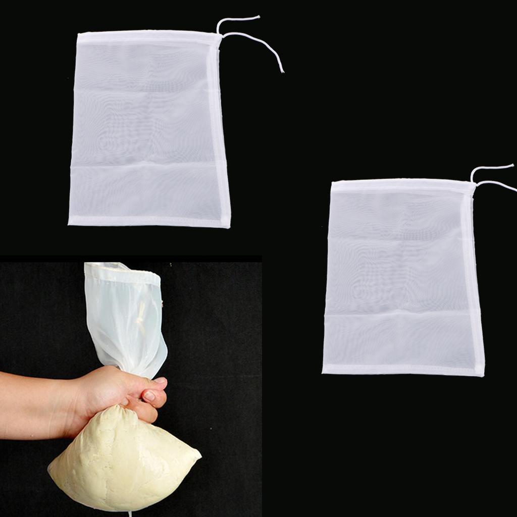 2 Pcs Milk Coffee Juice Reusable Nylon Mesh Strainer Filter Bag 15x20cm