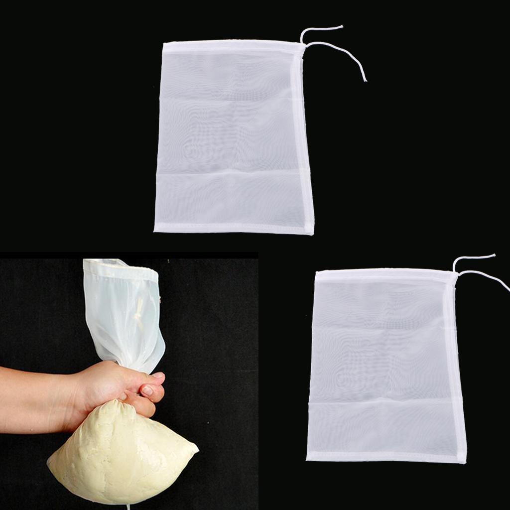2 Pcs Milk Coffee Juice Reusable Nylon Mesh Strainer Filter Bag 15x20cm