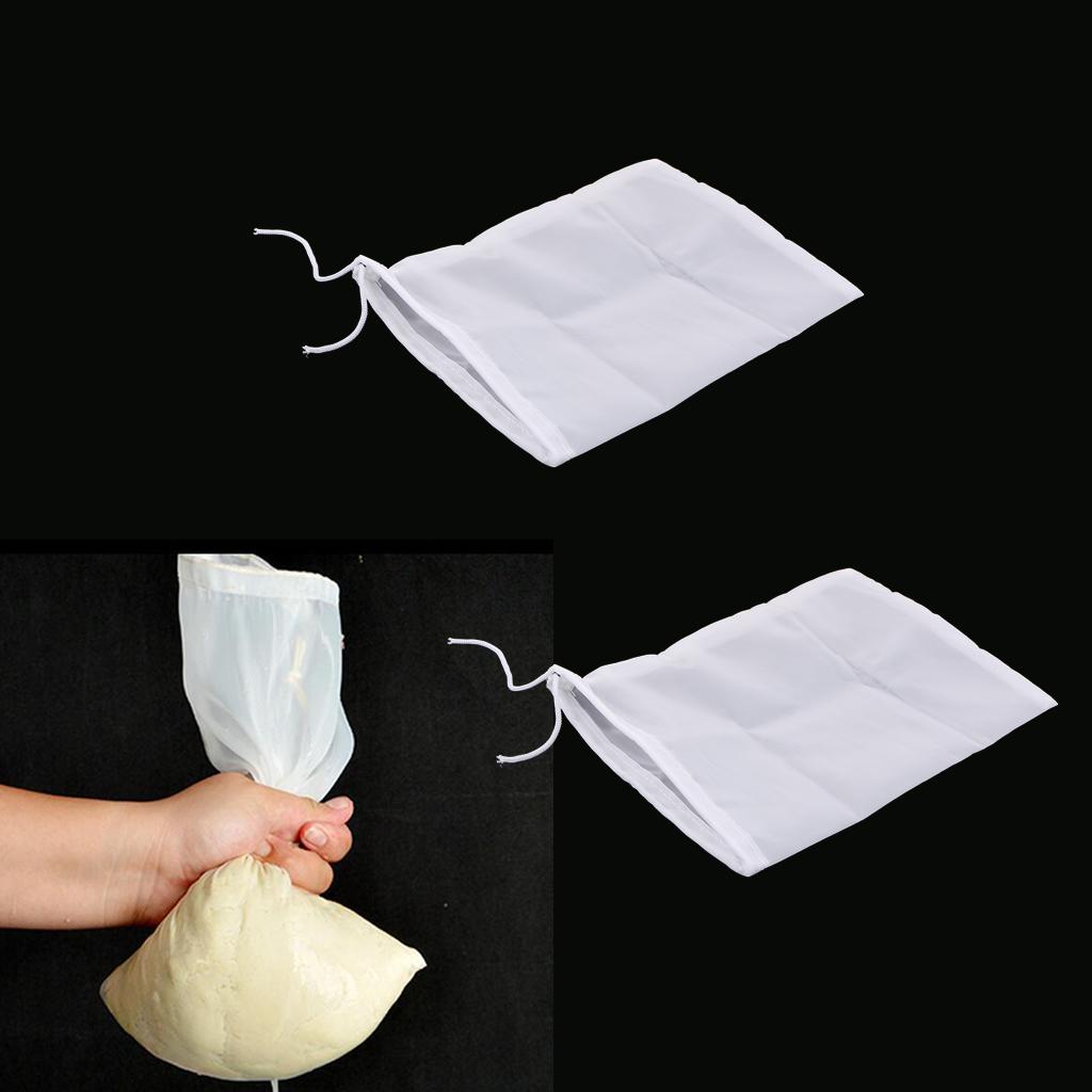 2 Pcs Milk Coffee Juice Reusable Nylon Mesh Strainer Filter Bag 15x20cm