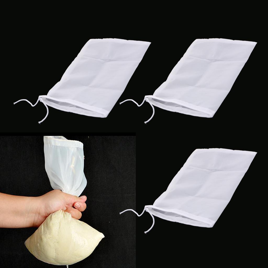 3 Pcs Milk Coffee Juice Reusable Nylon Mesh Strainer Filter Bag 15x20cm