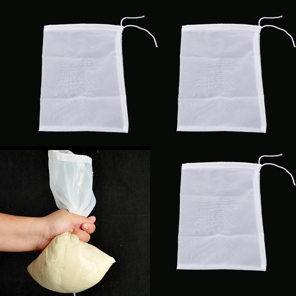 3 Pcs Milk Coffee Juice Reusable Nylon Mesh Strainer Filter Bag 15x20cm