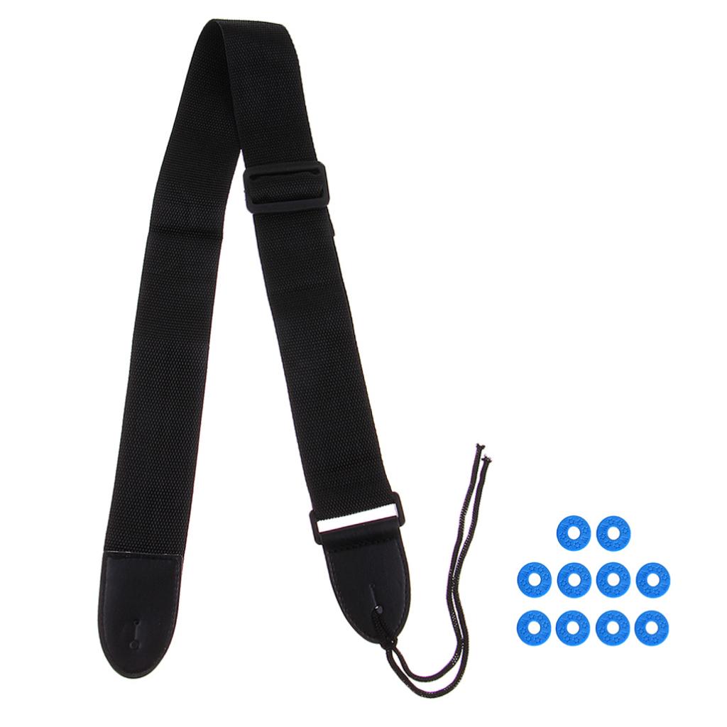 Adjustable Guitar Strap+10pcs Strap Block Rubber Safety Strap Lock Washer