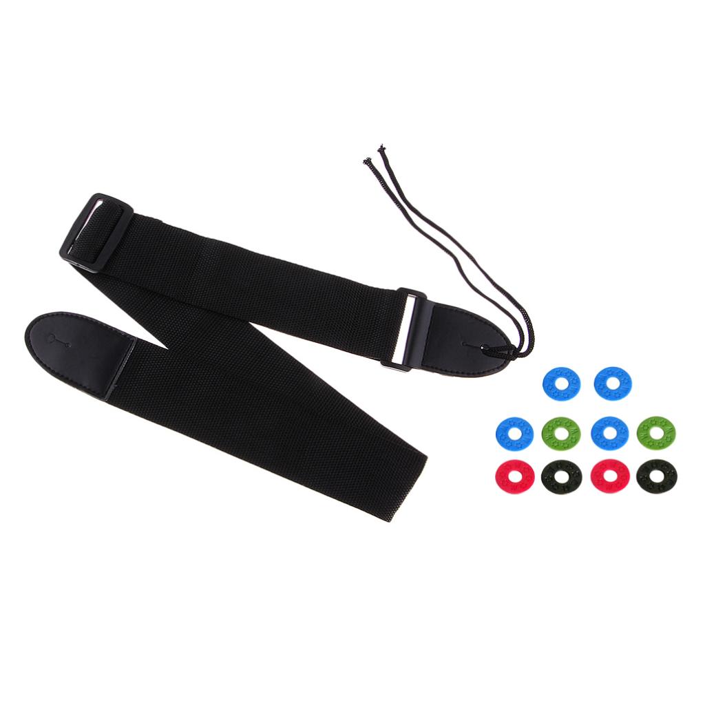 Adjustable Guitar Strap+10pcs Strap Block Rubber Safety Strap Lock Washer