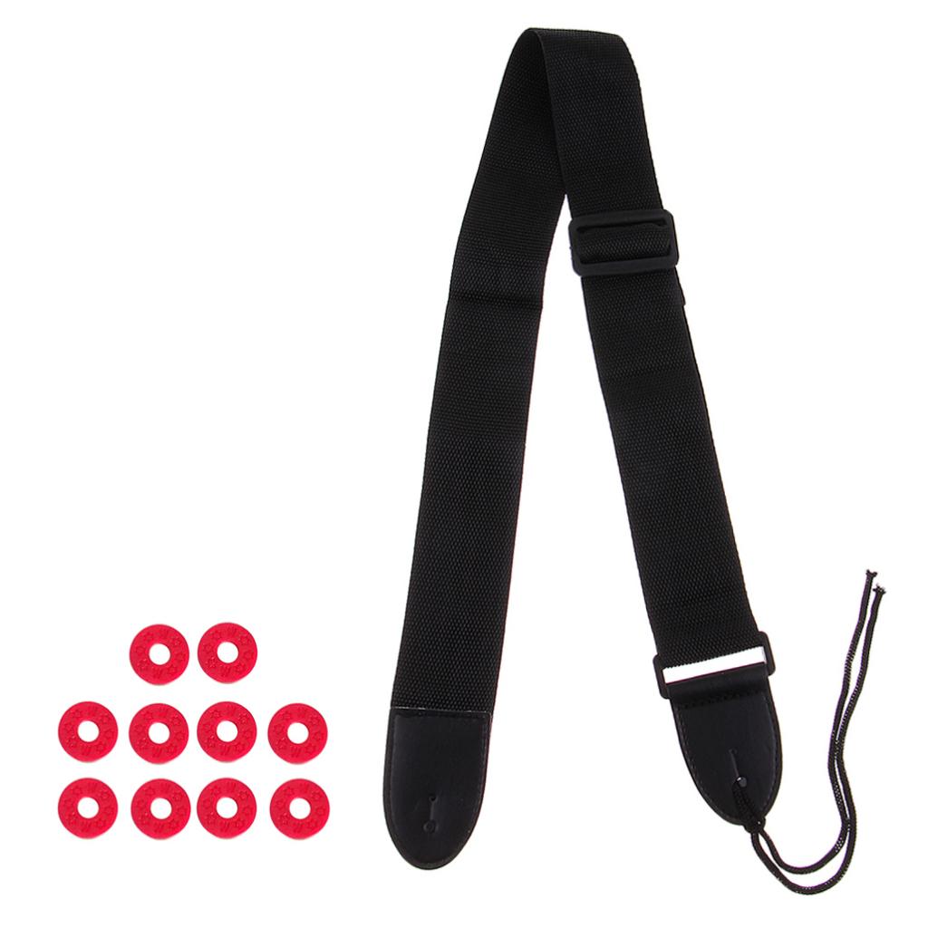 Adjustable Guitar Strap+10pcs Strap Block Rubber Safety Strap Lock Washer