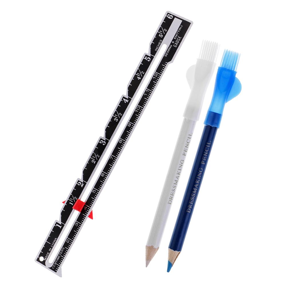 2Pcs Tailors Chalk Pen Pencil Sewing Dressmakers + 1Pcs Black Sewing Gauge