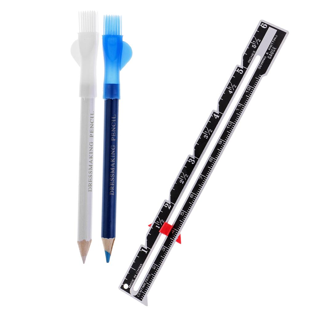 2Pcs Tailors Chalk Pen Pencil Sewing Dressmakers + 1Pcs Black Sewing Gauge
