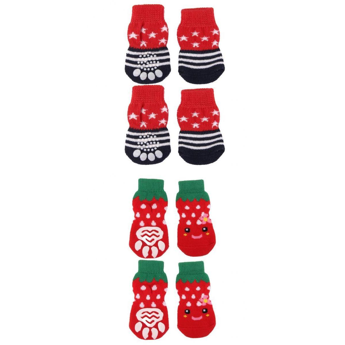4 Pairs New Puppy Dog Cute Cartoon Non-Slip Socks Pet Slippers Size S and M