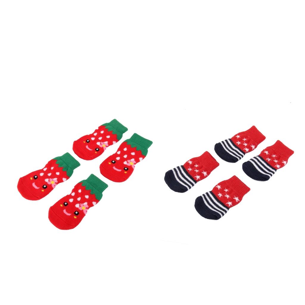 4 Pairs New Puppy Dog Cute Cartoon Non-Slip Socks Pet Slippers Size S and M