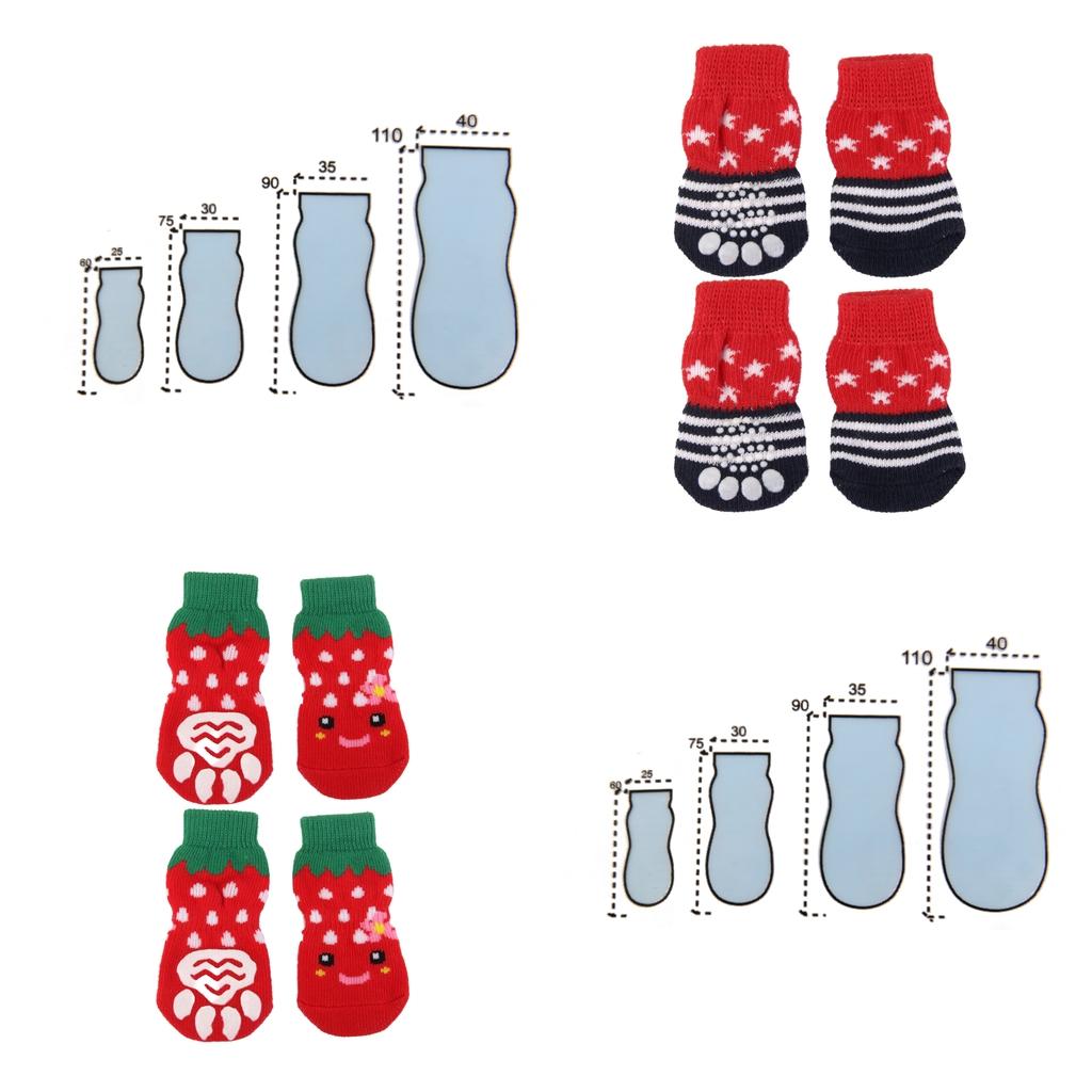4 Pairs New Puppy Dog Cute Cartoon Non-Slip Socks Pet Slippers Size S and M
