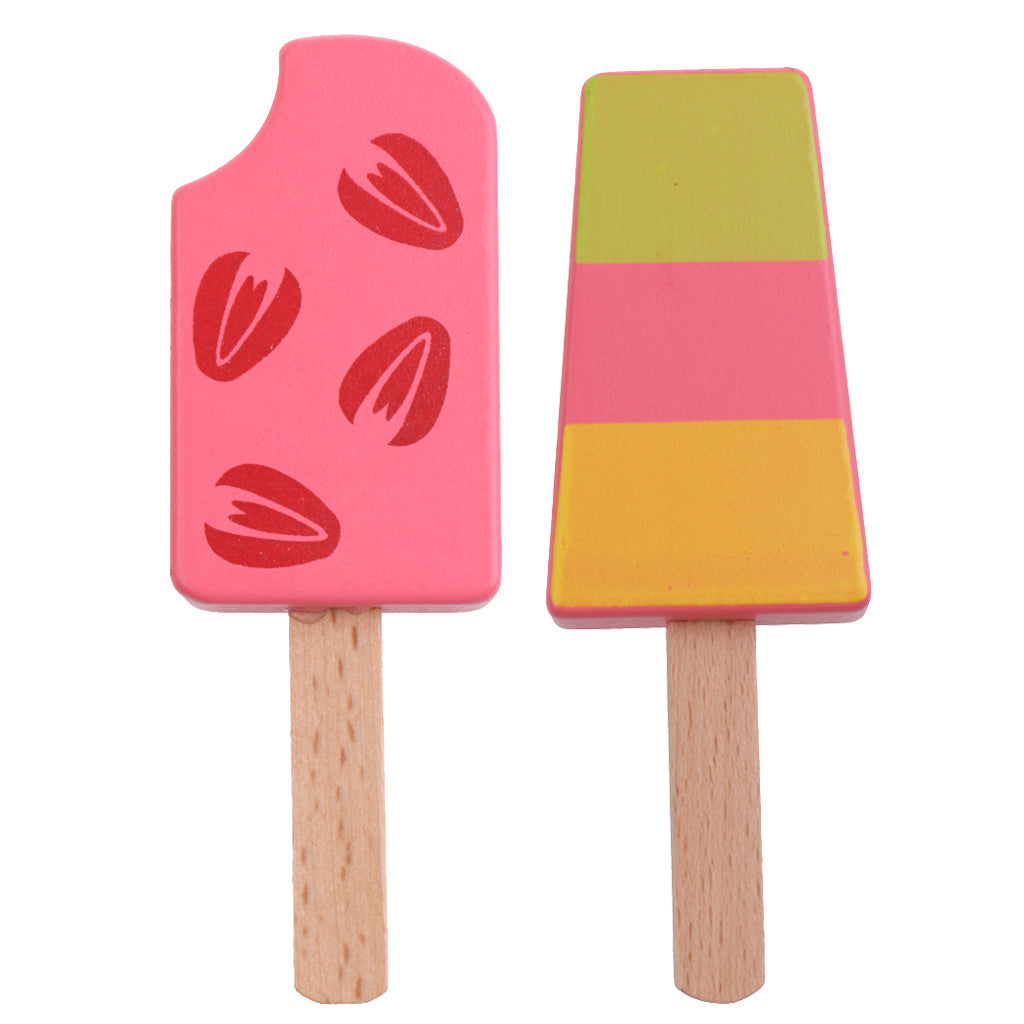 2 Pieces Wooden Mini Popsicle Food Play Set Kids Kitchen Pretend Play Toy