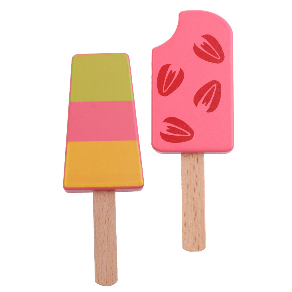 2 Pieces Wooden Mini Popsicle Food Play Set Kids Kitchen Pretend Play Toy