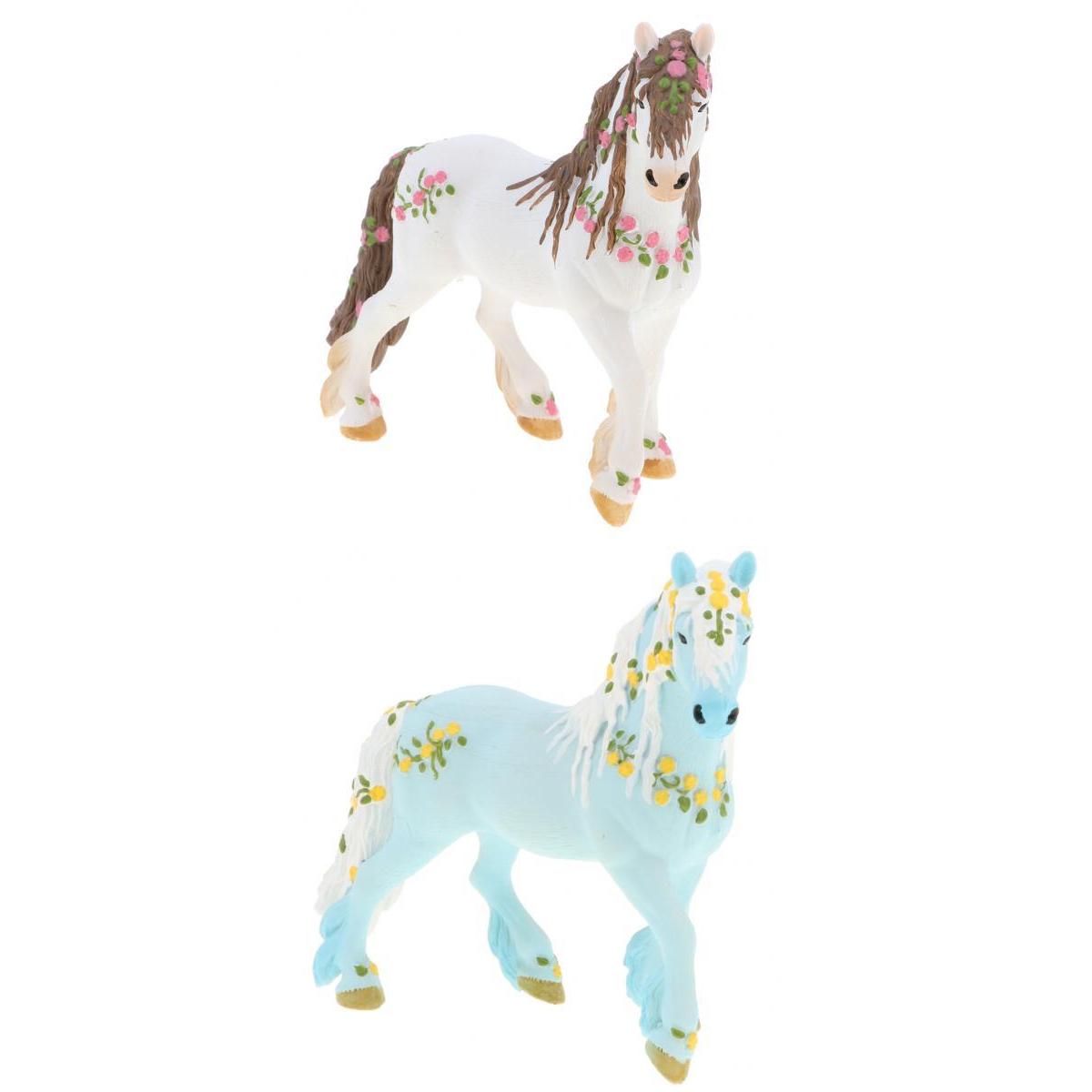 2Pcs Elven Horse with Flower Animal Model Figurines Kids Toy Home Decor